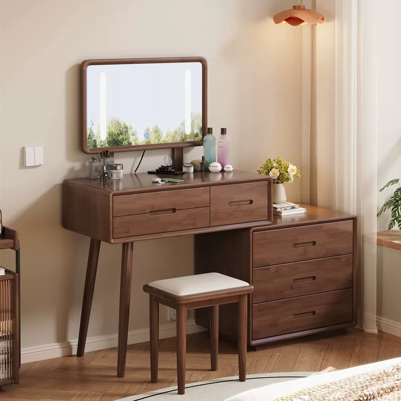 Nordic Simple Modern Dressing Table Solid Wood Desk Bedroom Makeup Vanity Living Room Wood Corner Dressing Table