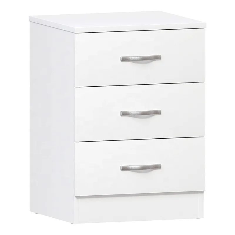 White Living Room End Table Bedroom Dresser Bedside Cabinet Wood Chest of 3 Drawers
