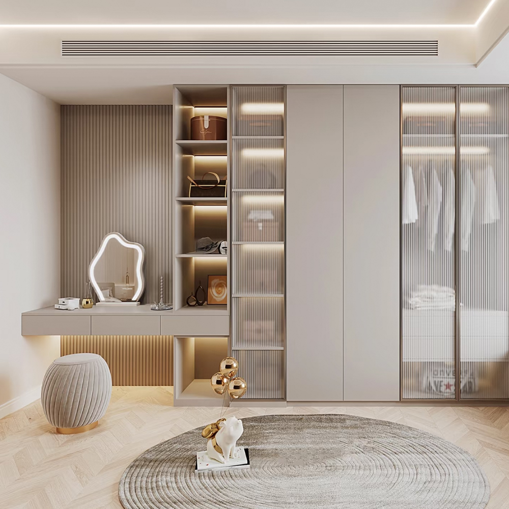 Light Luxury Style Custom Wardrobe Dresser Wooden Modern Bedroom White Wardrobe Furniture