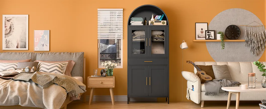Glass Door Display Book Shelf Cabinet Modern Living Room Metal Storage Cabinet