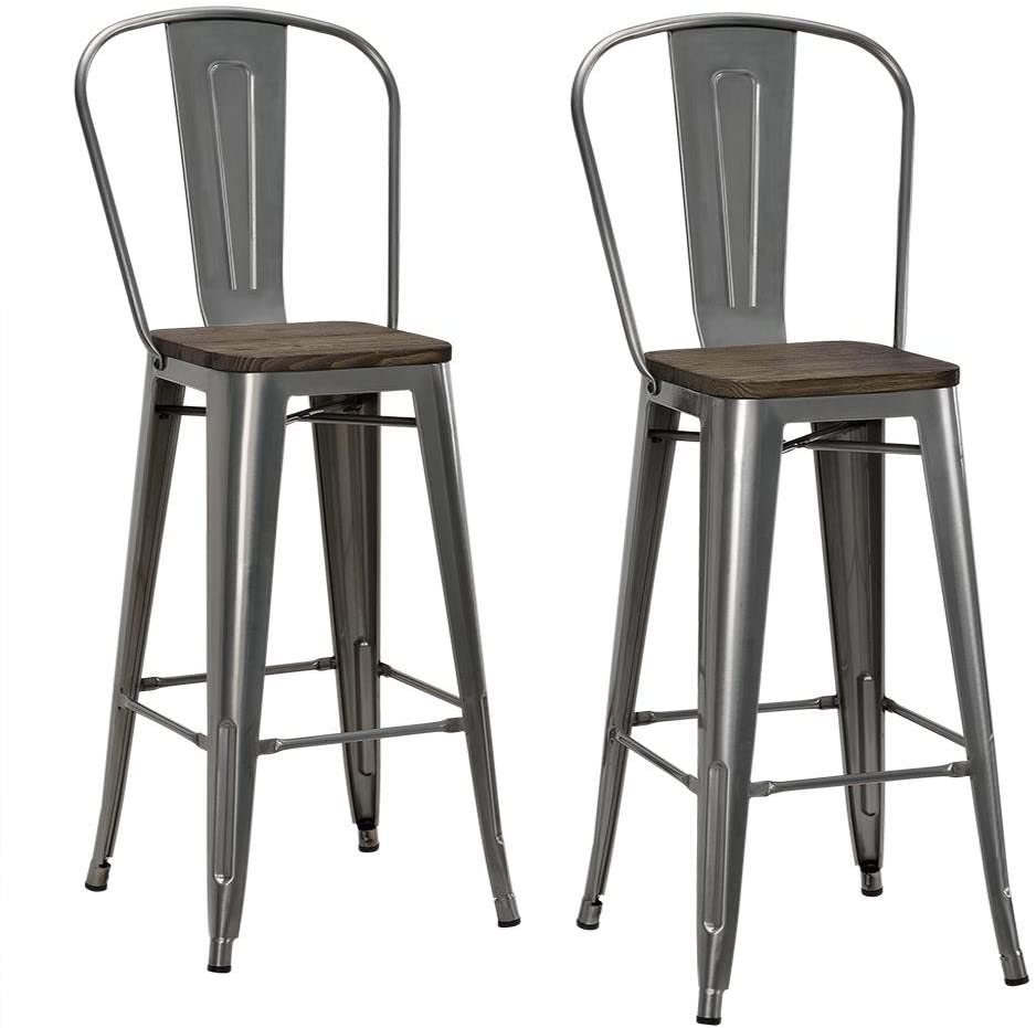 Cheap Commercial Furniture Metal Counter Height Bar Stool with Backrest and Solid Wood Seat for Kitchen Bar