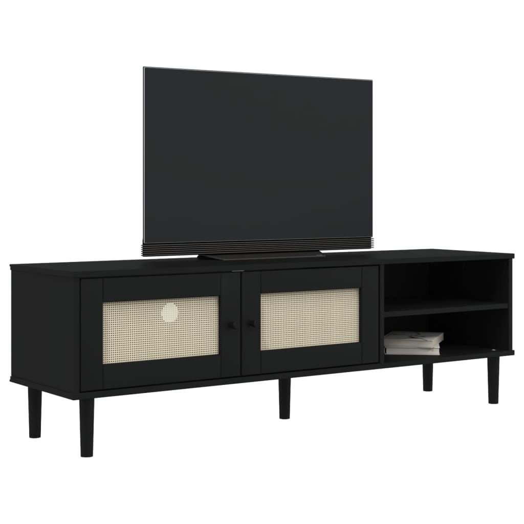Senja Black Tv Stand 62.2 In X 15.7 In X 19.3 In Solid Wood Modern Storage Living Room Furniture