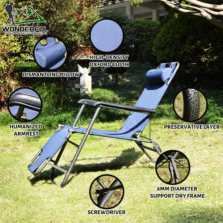 600D Oxford Cloth Iron OEM Reclining Camping Outside Adjustable Lounge Deck Sea Beach Cheap Ergonomic Folding Chair Height