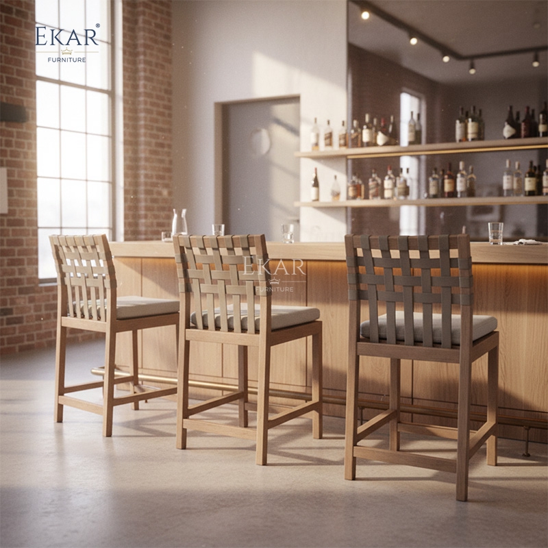 EKAR Horizon Modern Bar Stool | Luxury Woven Strap Counter Stool | EKAR FURNITURE Custom Seating