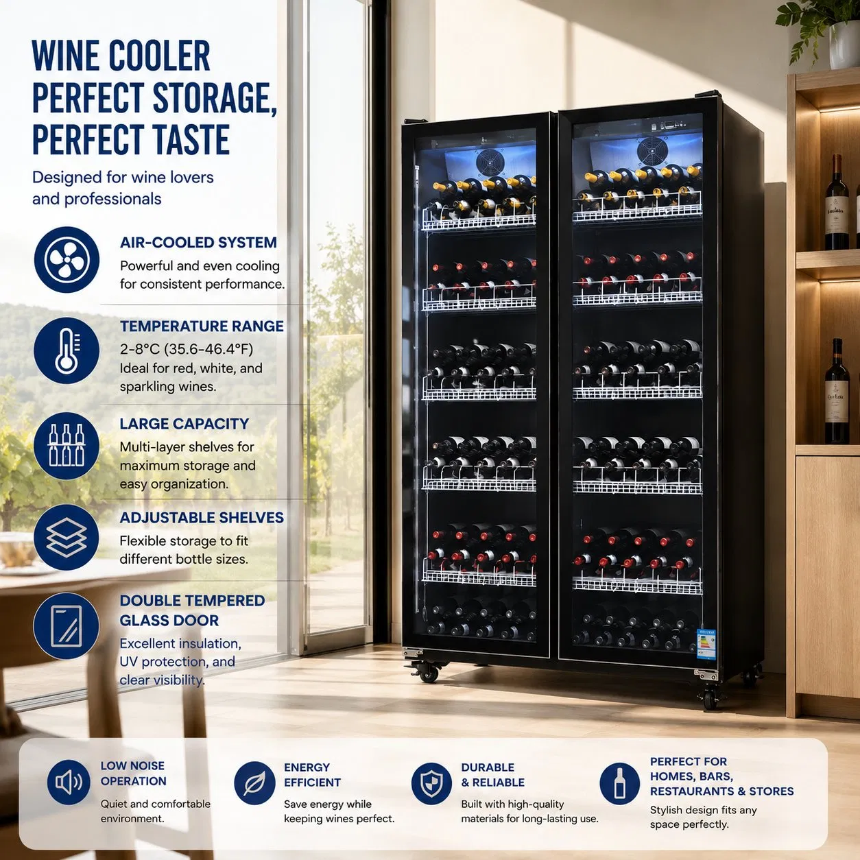 Direct Cooling Wine Cooler Beverage Display Cabinet with LED Lights