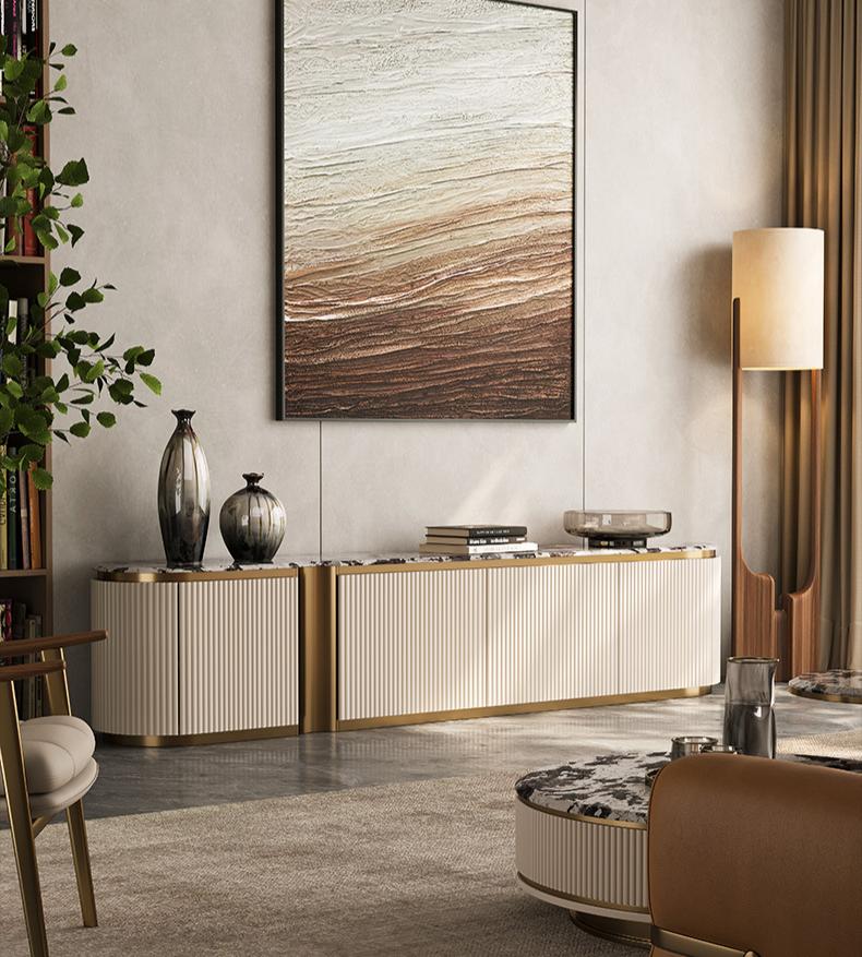 Elegant Light Luxury Microcrystalline Stone TV Stand Coffee Table Set Storage for Modern Living Rooms Flat Apartments