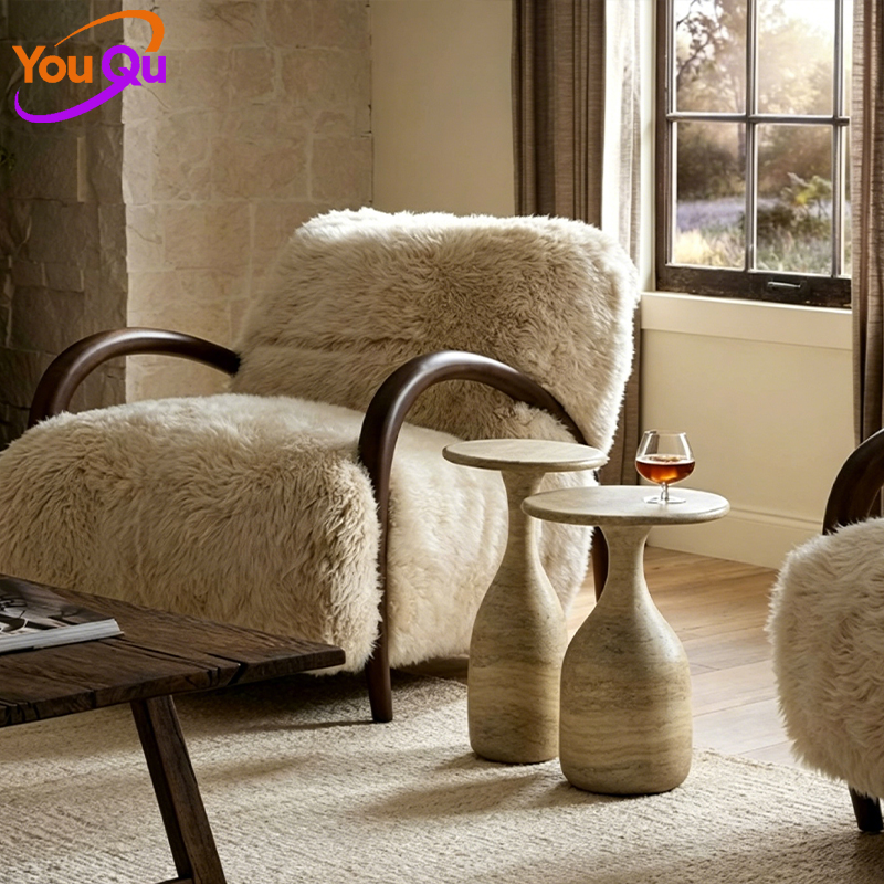 Beige Fiberglass Vase-Shaped Side Table Modern Minimalist Accent End Table for Living Room Bedroom