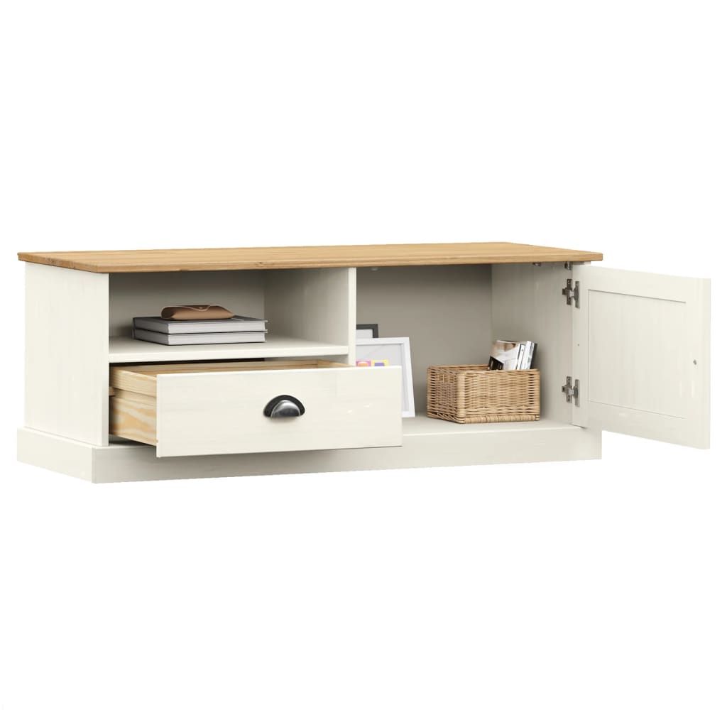 Solid Wood TV Stand White 41.7x15.7x15.7 Inches Storage Living Room Furniture Scandinavian Design