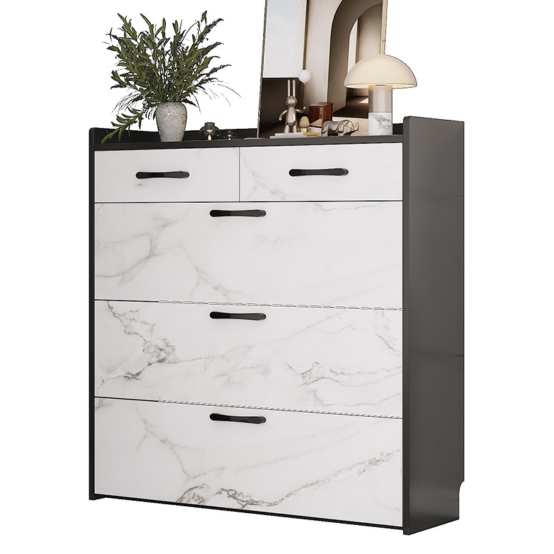 Modern Marble Color 4 Tier Shoe Cabinet Wooden Shoe Rack with Storage Drawer