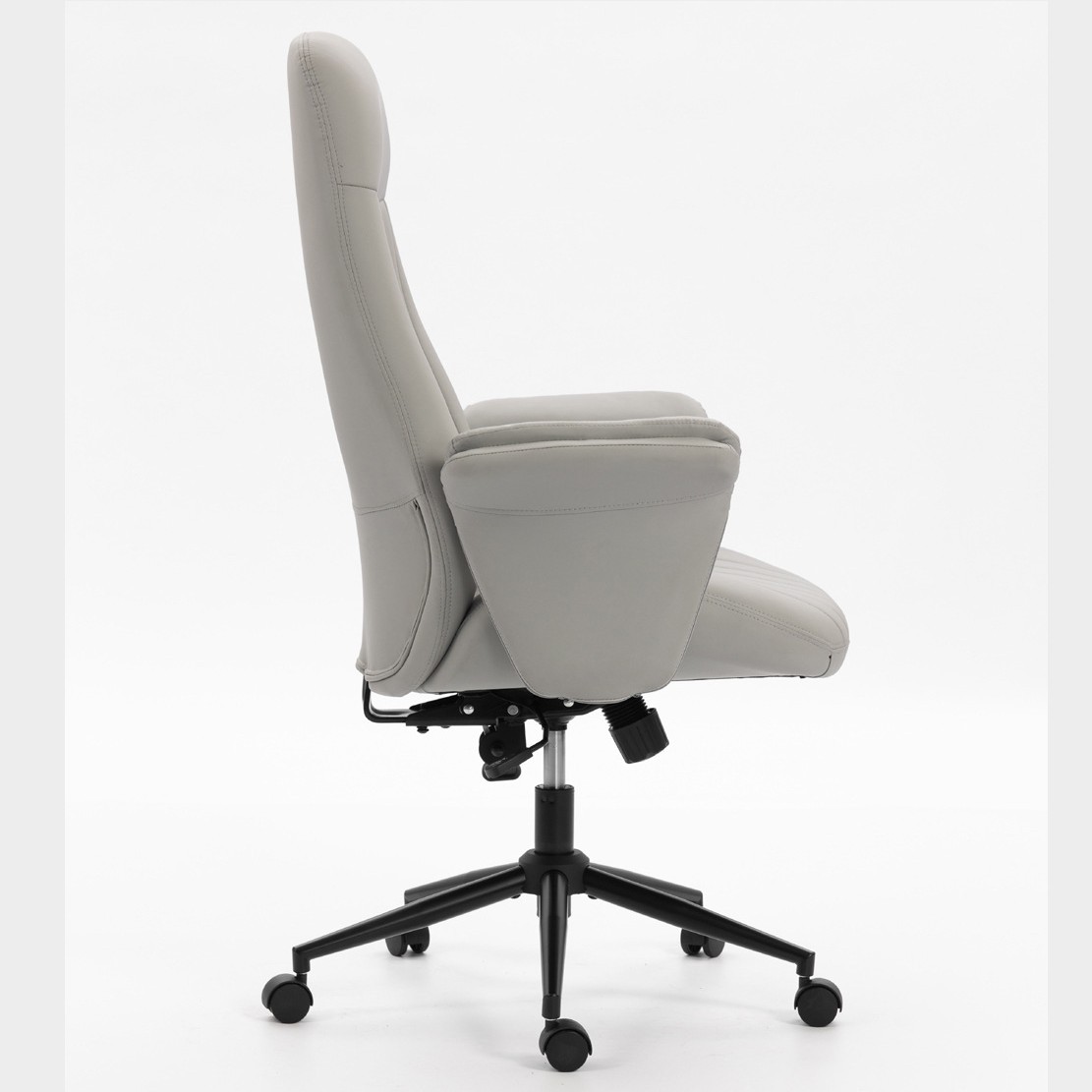 High Back Gray Office Chair Vertical Striped PU Leather Ergonomic Executive Chair Comfortable Soft Padded Adjustable Lifting