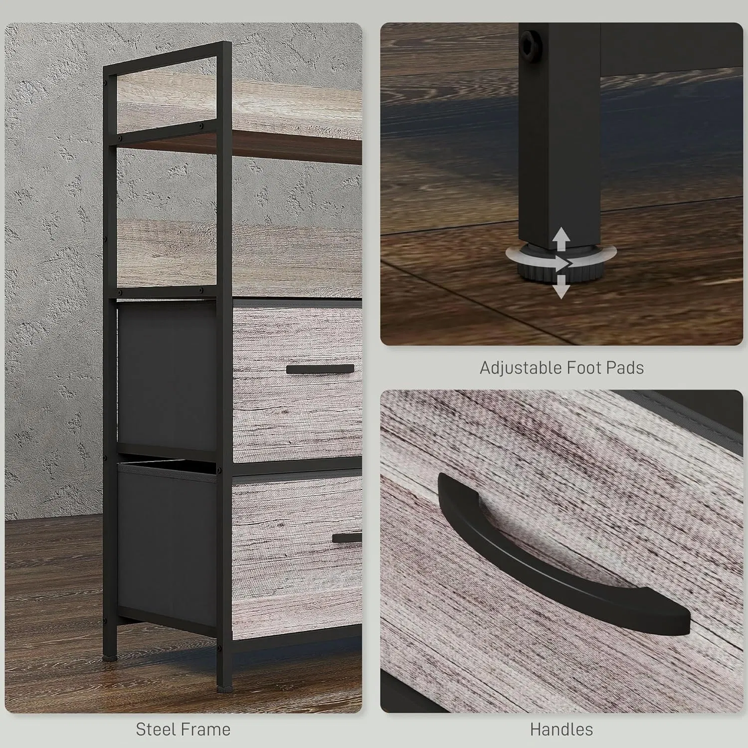 Contemporary Steel Frame Drawer Chest for Stylish Living Room Storage