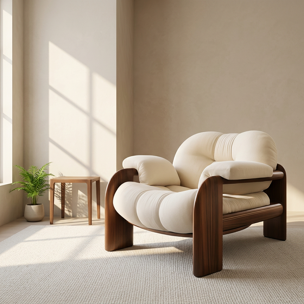 Nordic Boucle Fabric Single Armchair Beige Velvet Leisure Chair for Home Office Bedroom Hotel Park Living Room Dining Outdoor