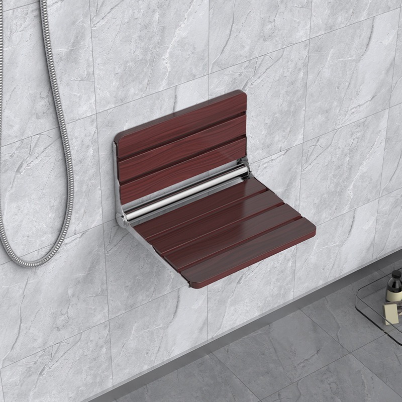 Wall-Mounted Folding Solid Wood Modern Minimalist Shower Stool and Ottoman for Elderly Entryway Bathroom Use Shoe-Changing Bench