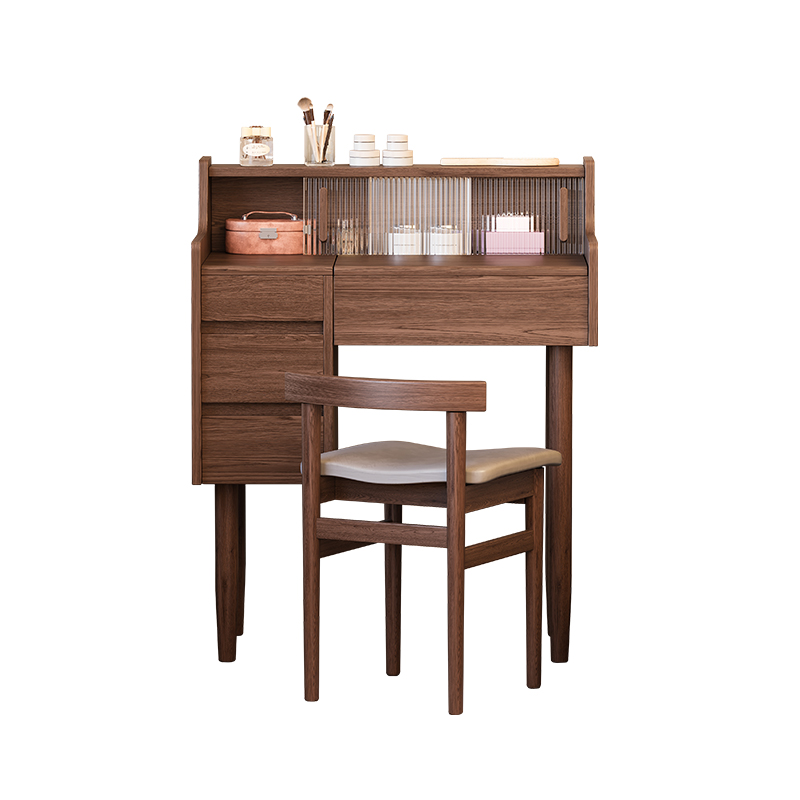 Solid Wood Bedroom Vanity Table with Flip-Top Mirror Modern Minimalist Design for Small-Space Use
