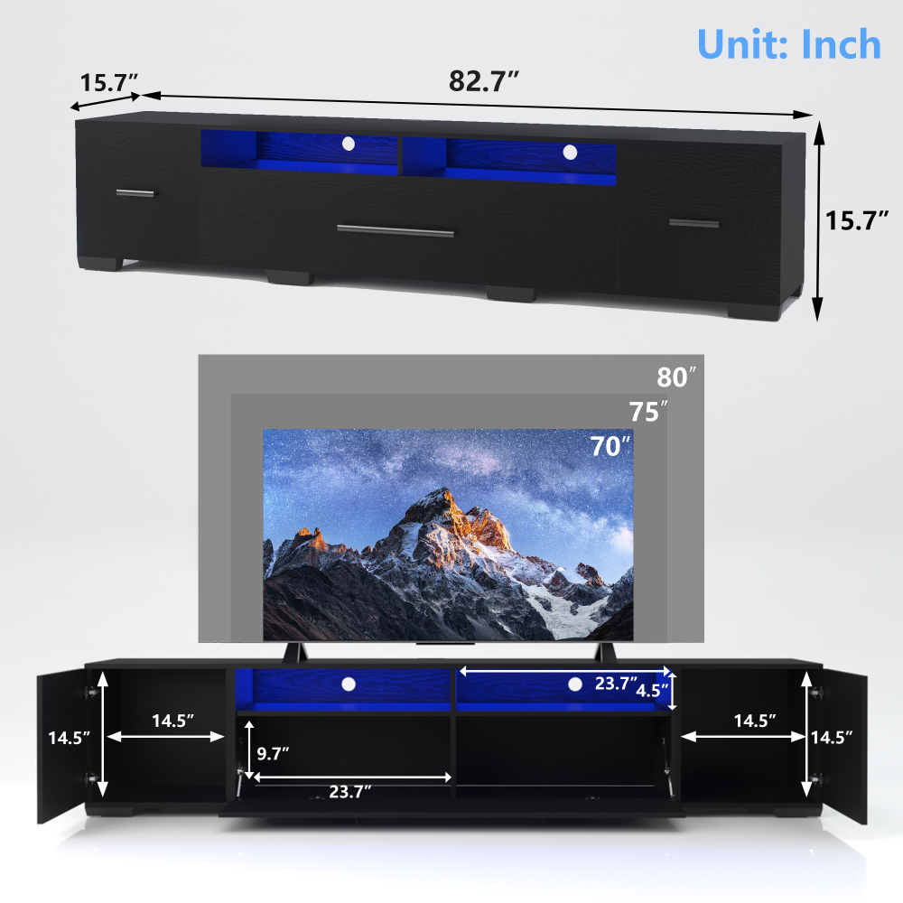 TV Console with Storage Cabinets, Remote, APP Control Long LED TV Stand, Full RGB Color Selection