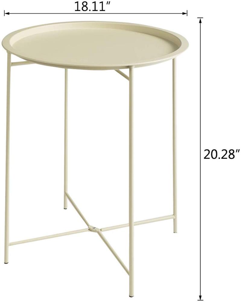 Folding Tray Metal Side Table Small Round End Tables Waterproof Outdoor or Indoor Snack Table