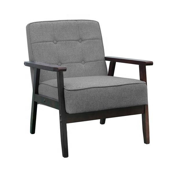 Modern Upholstered Accent Chair Comfy Armchair Tufted Button Linen Fabric Single Sofa Arm Chair Living Room Furniture