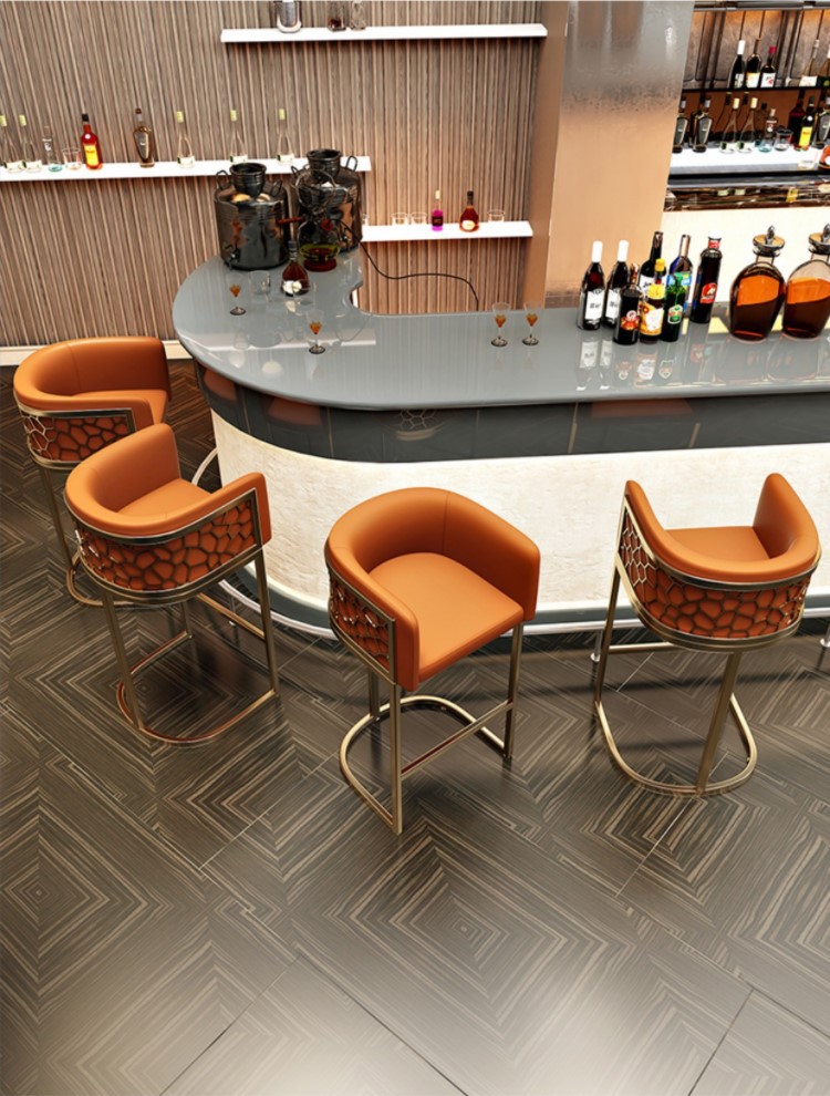 Modern Steel Bar Stool Light Luxury High Backrest for Living Room Hotel School Outdoor Use