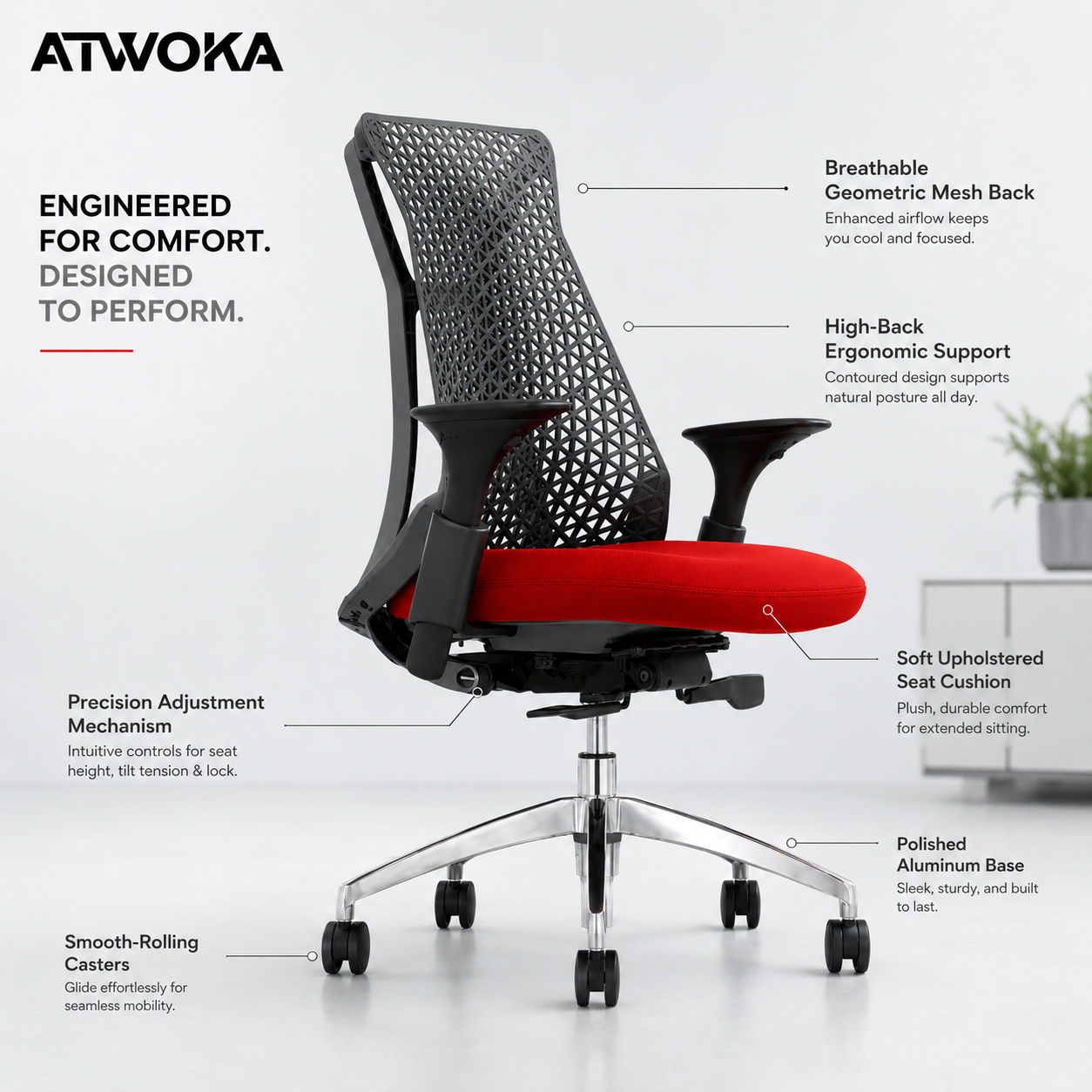ATWOKA High Back Ergonomic Manager Chair with Sliding Seat - Modern Upholstered H-Frame Executive Seating for Conference Room