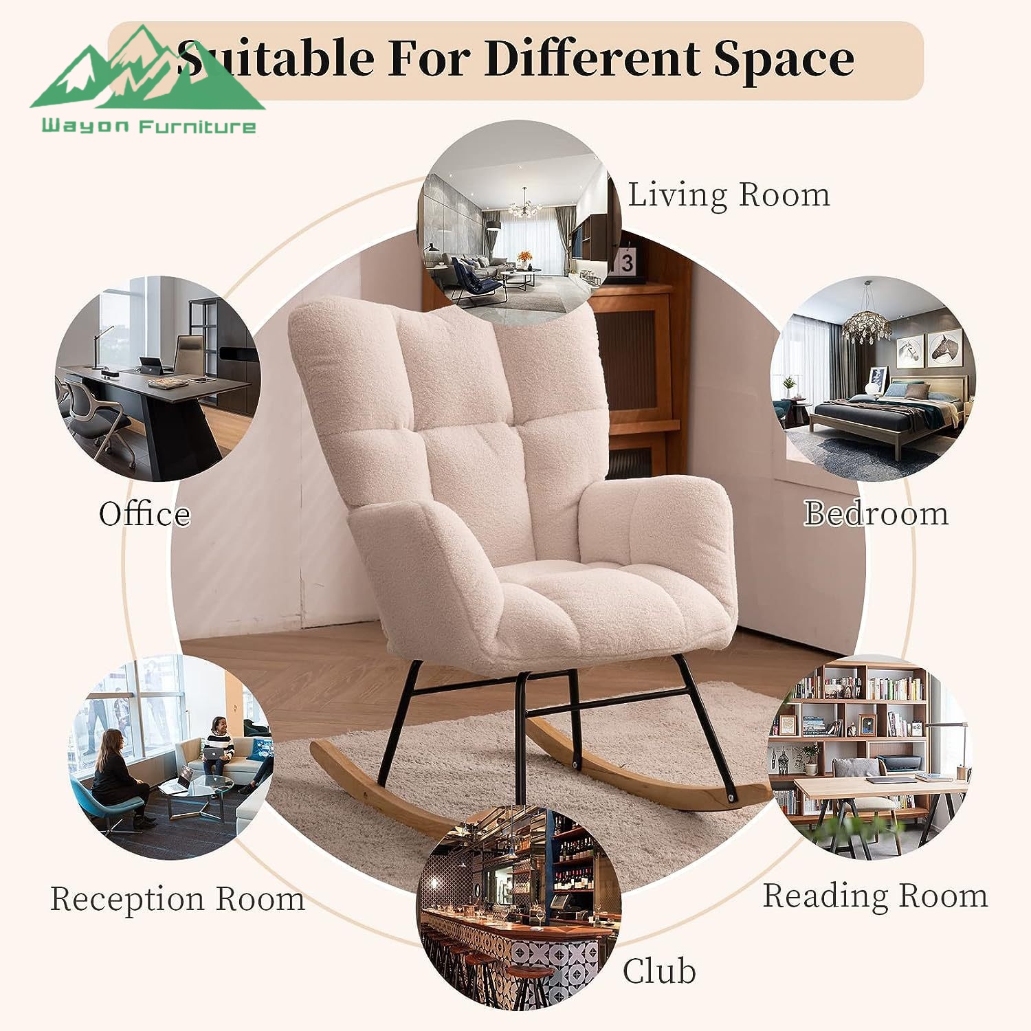 Wayon Modern Plush High Back Rocking Chair for Living Room Bedroom Nursery Comfy Reading Lounge Accent Chair