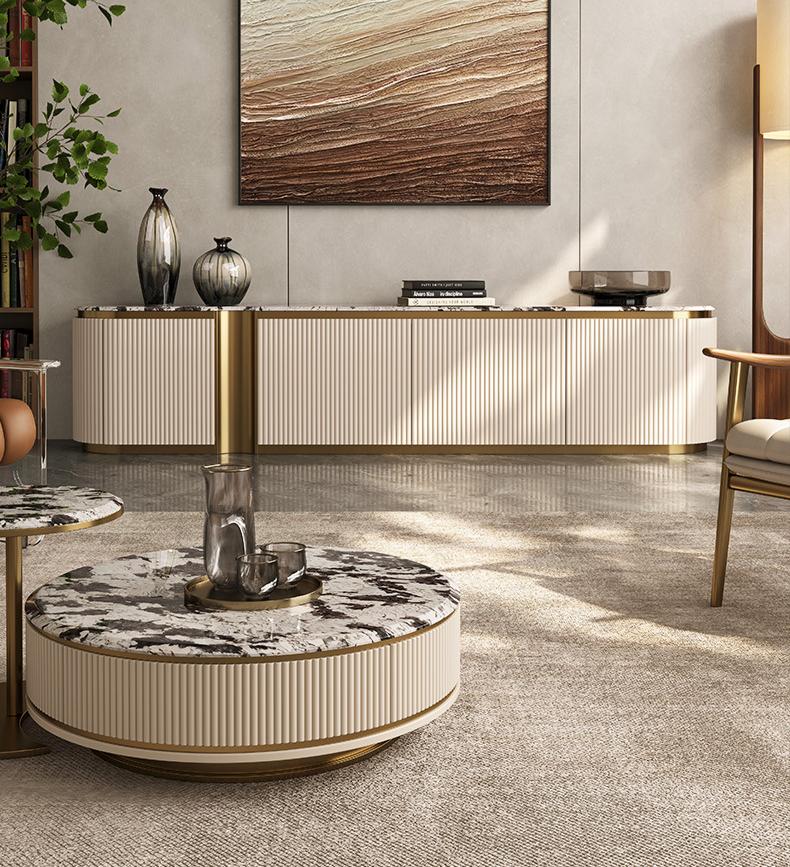 Elegant Light Luxury Microcrystalline Stone TV Stand Coffee Table Set Storage for Modern Living Rooms Flat Apartments