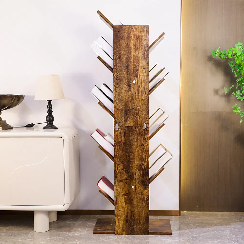 Large 9-Shelf Wood Bookcase Tree Bookshelf for Home Library or Entryway