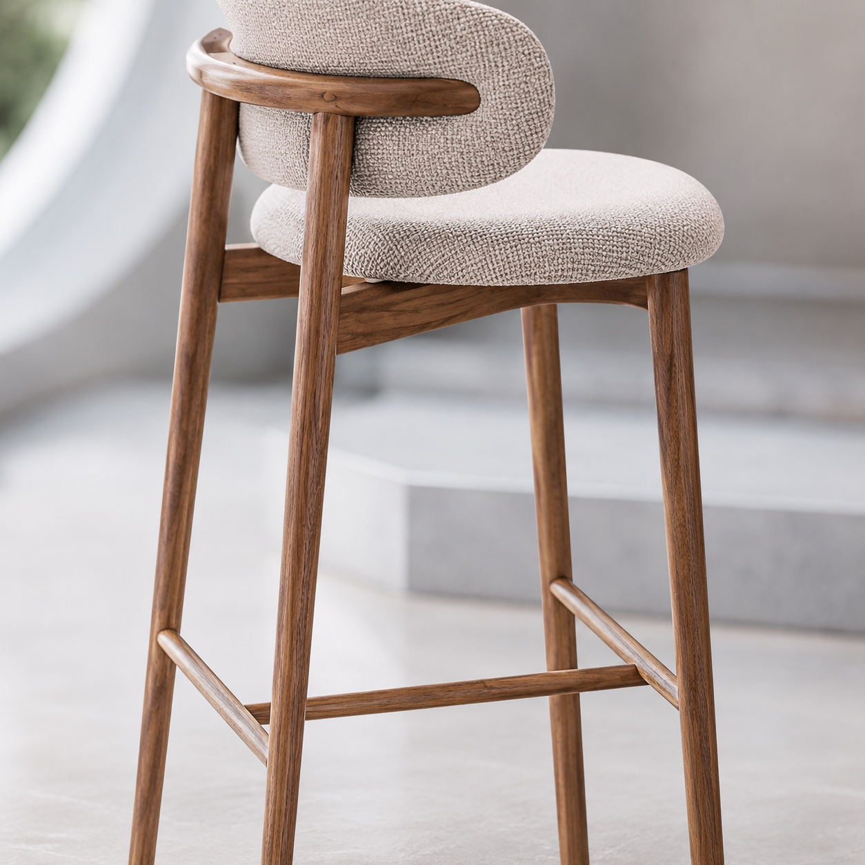 Wholesale Premium Walnut Wood Base Padded Seat with Curved Support for Modern Home Bar and Lounge Furniture Bar Stool