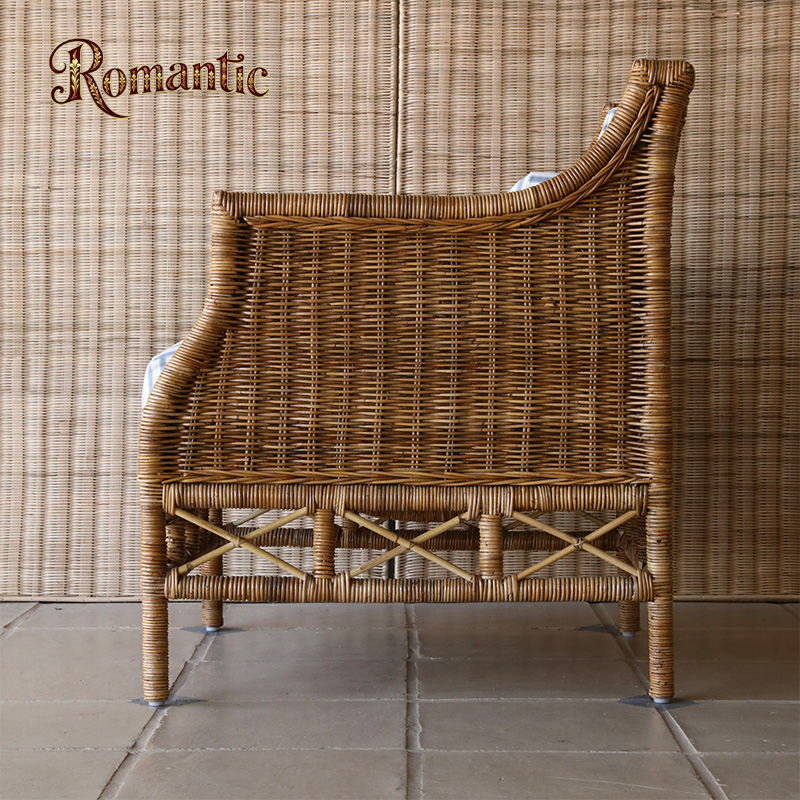 Indoor Natural Rattan Chair Woven Leisure Lounge Armchair Modern Cross Back Accent Chair for Home Office Dining Apartment