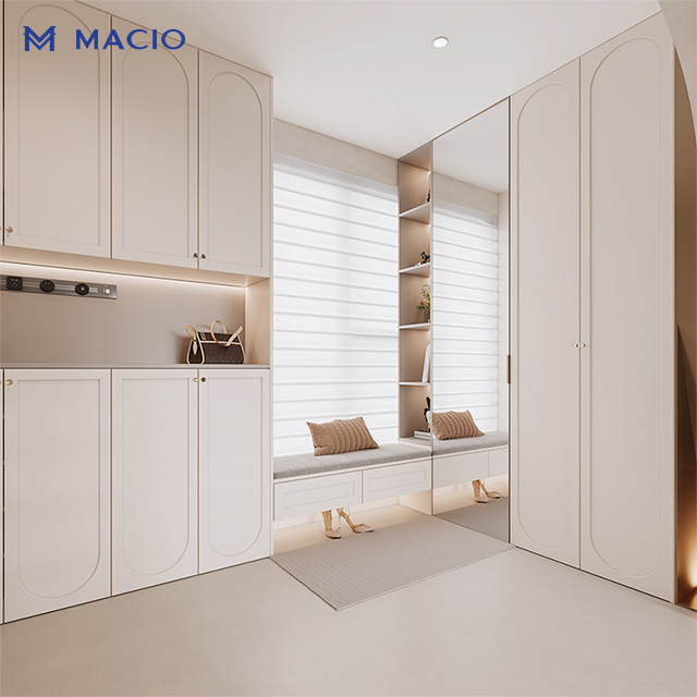MACIO Custom French Entryway Cabinet Integrated Shoe Bench &amp; Full Length Mirror Closet Storage Cabinet for Villa Apartment