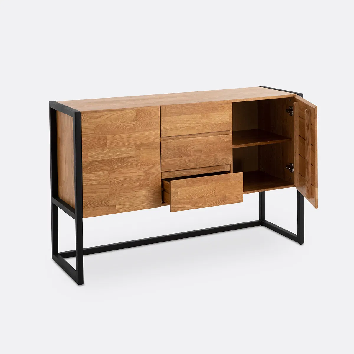 Space-Efficient Solid Wood Display Cabinet with Dual-Access Storage &amp; Open Shelf Top for Entryway Display
