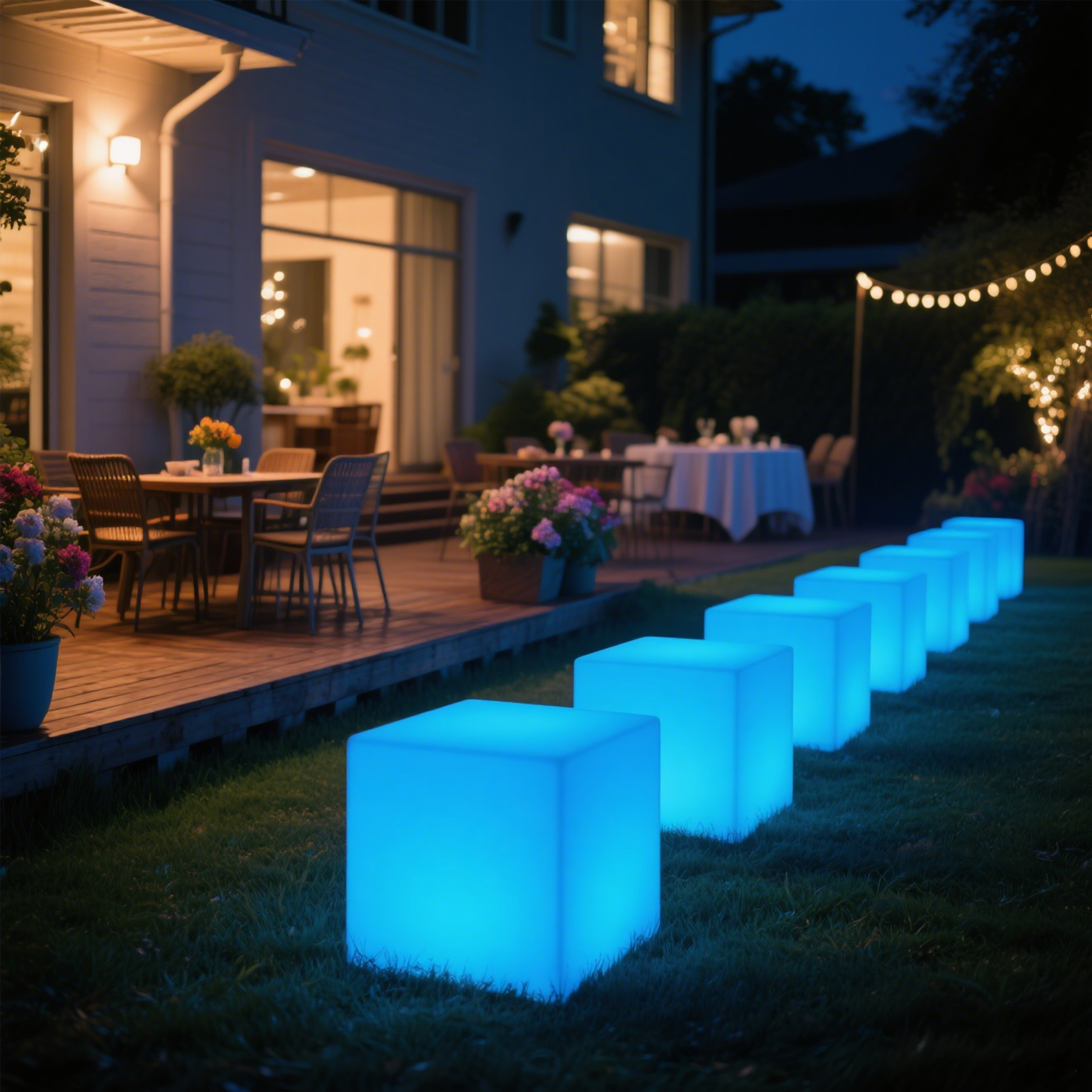 Custom Logo LED Furniture Outdoor Bar Stools and Lounge Set-Cube Chair Table and Chairs for Outdoor Party Christmas and Event