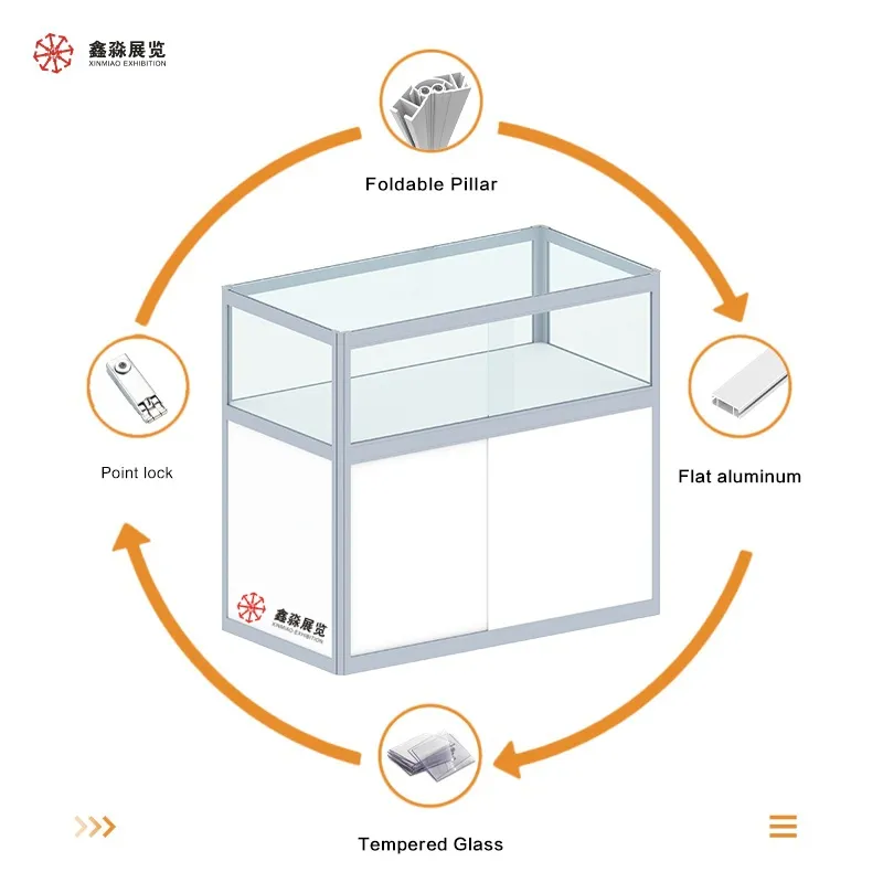 Display Glass Counter Showcases for Exhibition and Event, Foldable Aluminum Framed Rental Display Cabinets