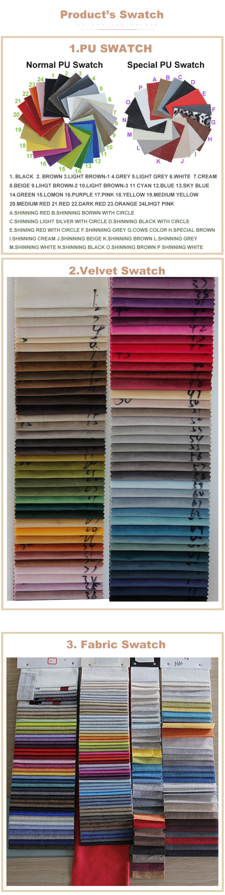 Velvet Material Fabric Color Swatches