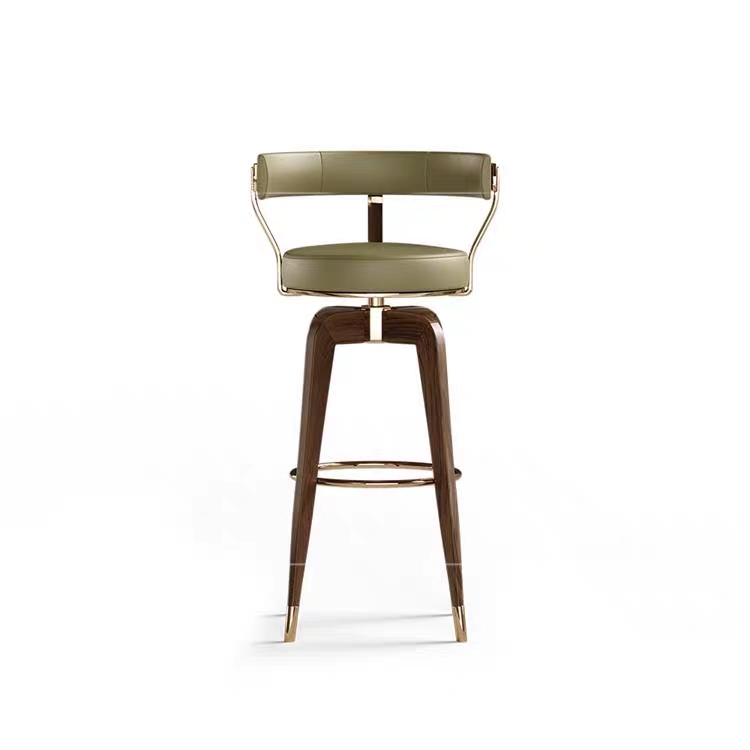 Nordic Luxury Modern Solid Wood Frame Leather Upholstered Bar Chair for bar Coffee Round Shape Round Shape Swivel bar Stool