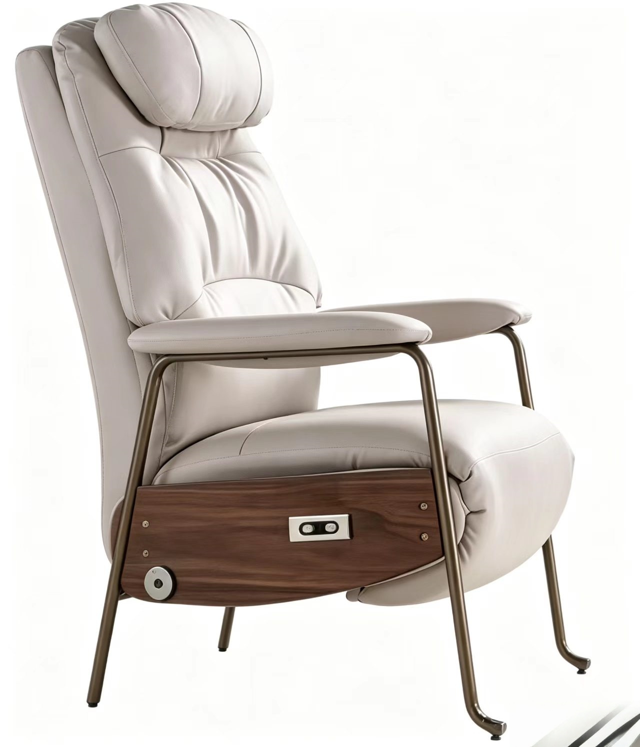 Luxury Modern Adjustable Leather Recliner Armchair Electric Lounge Chair with Wood Detail for Living Room Bedroom Home Office