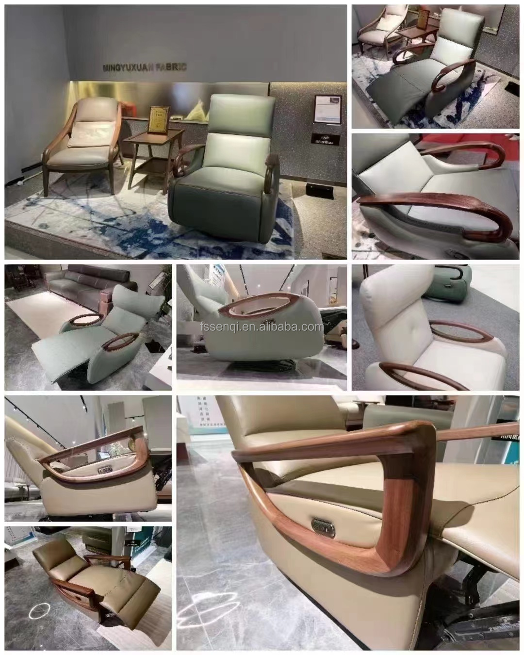 Modern Extendable Genuine Leather electric recliner Chair with Wooden Armrest GN-015