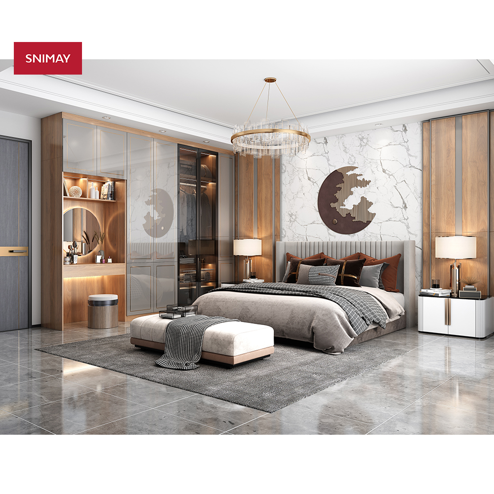 Snimay Factory Custom Make Bedroom Furniture New Design Modern Durable Combination Wooden Glass Door Swing Wardrobe Cabinet