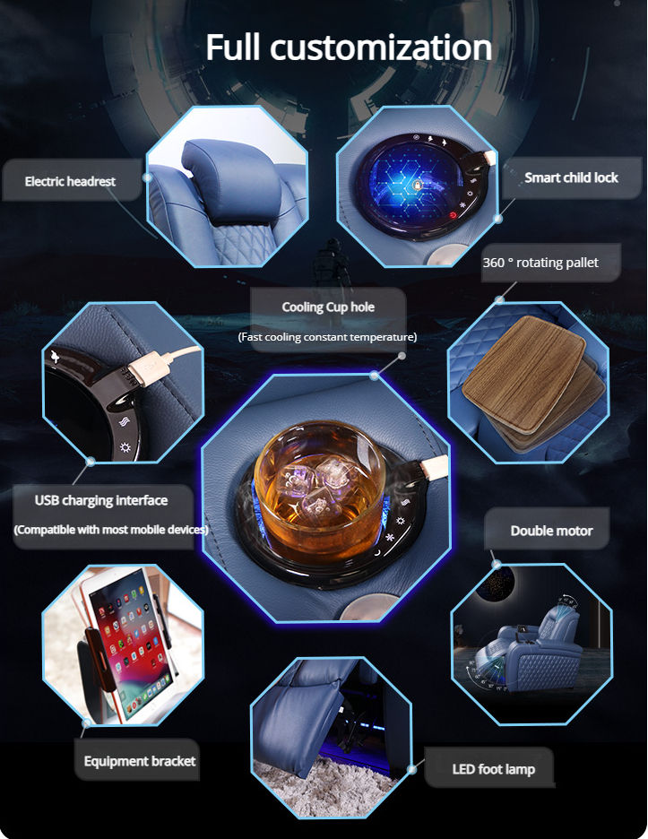 NEW Italian Leather Home Cinema Sofa Comfortable Theatre Seat Electric Recliner Chair with Wireless Charger and Led Lights