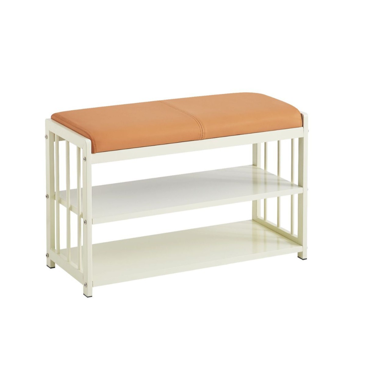 Simplicity Metal Bench with Cushion Modern Shoe Changing Stool Featuring 2 Storage Shelves for Living Room &amp; Entryway
