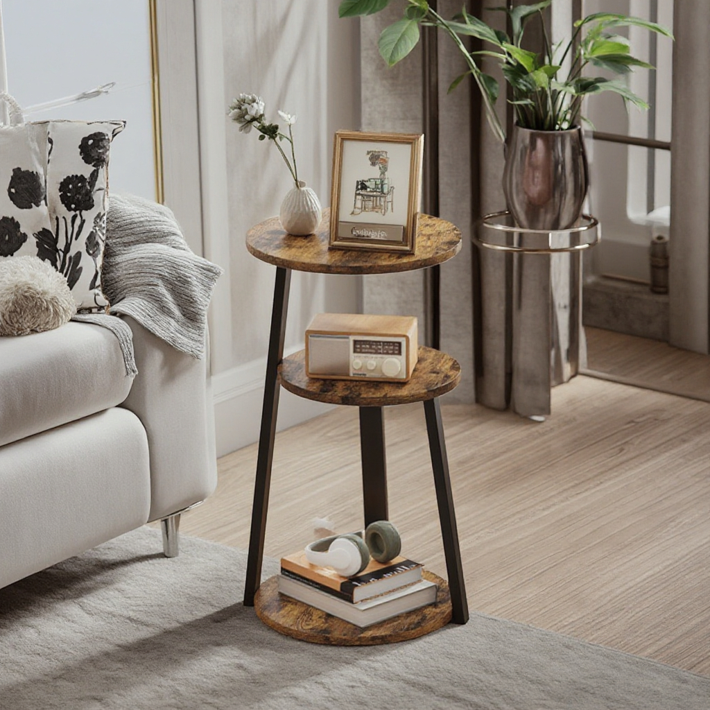 Modern Luxury Three-Layer Coffee Table Elegant Marble Side Tables Elegant End Tables for Small Apartment Home Wooden Panel