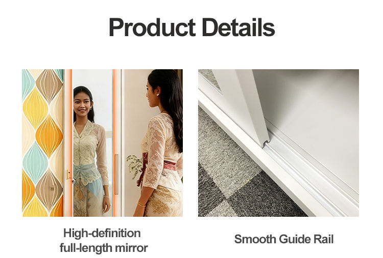 Metal Wardrobe for Clothes Modern 3-Door Sliding Wardrobe with Central Mirror for Bedroom Organization