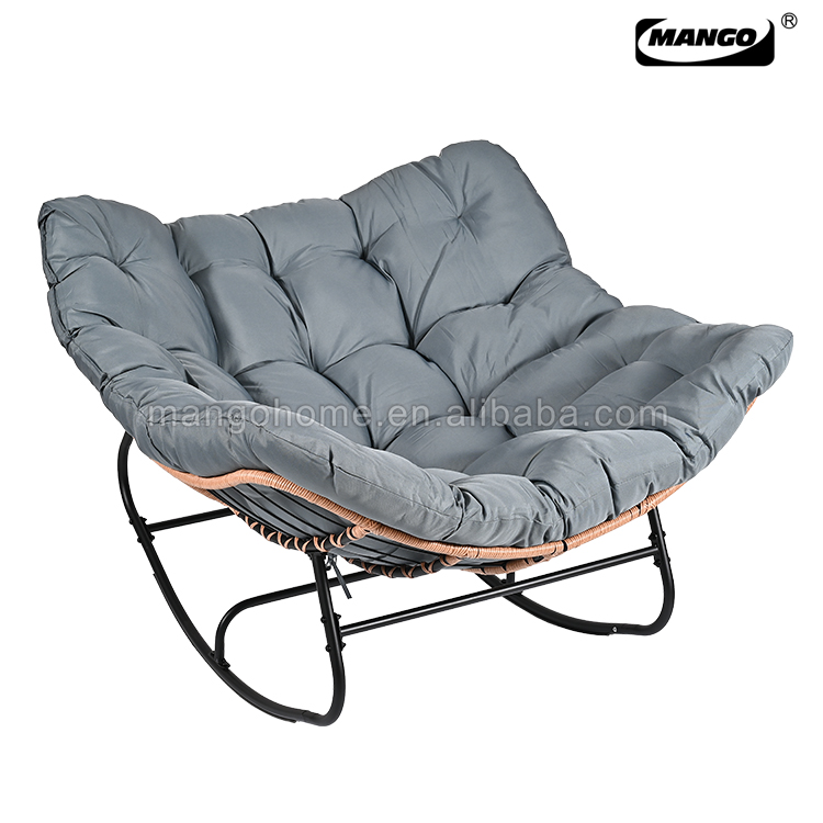 Deluxe Outdoor and Indoor Patio Rocking Rattan Chair with Padded Cushion Oversized Egg Rocking Chair