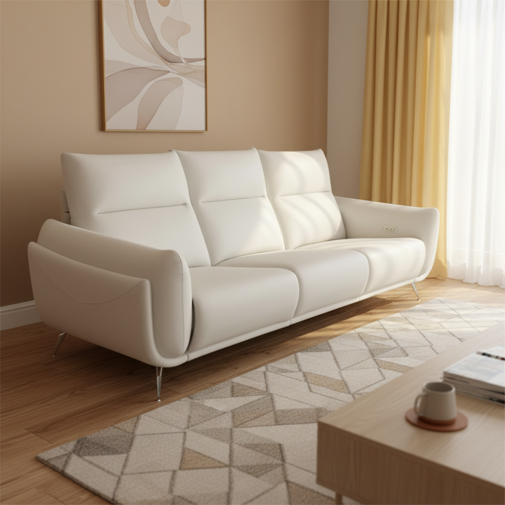 Electric Genuine Leather Modern Massage Recliner Sofa Chair Wood Frame Swivel USB Interface-First-Class Leisure Living Room