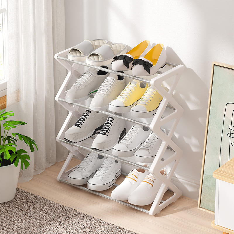 Cedar Space Household Simple X-Shaped Shoe Rack Multi-Functional 4 Layer Steel Pipe Assembly Shoe Cabinet for Student Dormitory Doorway