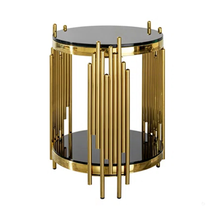 Luxury Modern Stainless Steel Marble Tempered Glass End Table Black Side Table Living Room Furniture