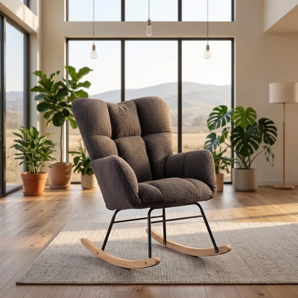 Wayon Modern Plush High Back Rocking Chair for Living Room Bedroom Nursery Home Office Dining Adjustable Height Eco-Friendly