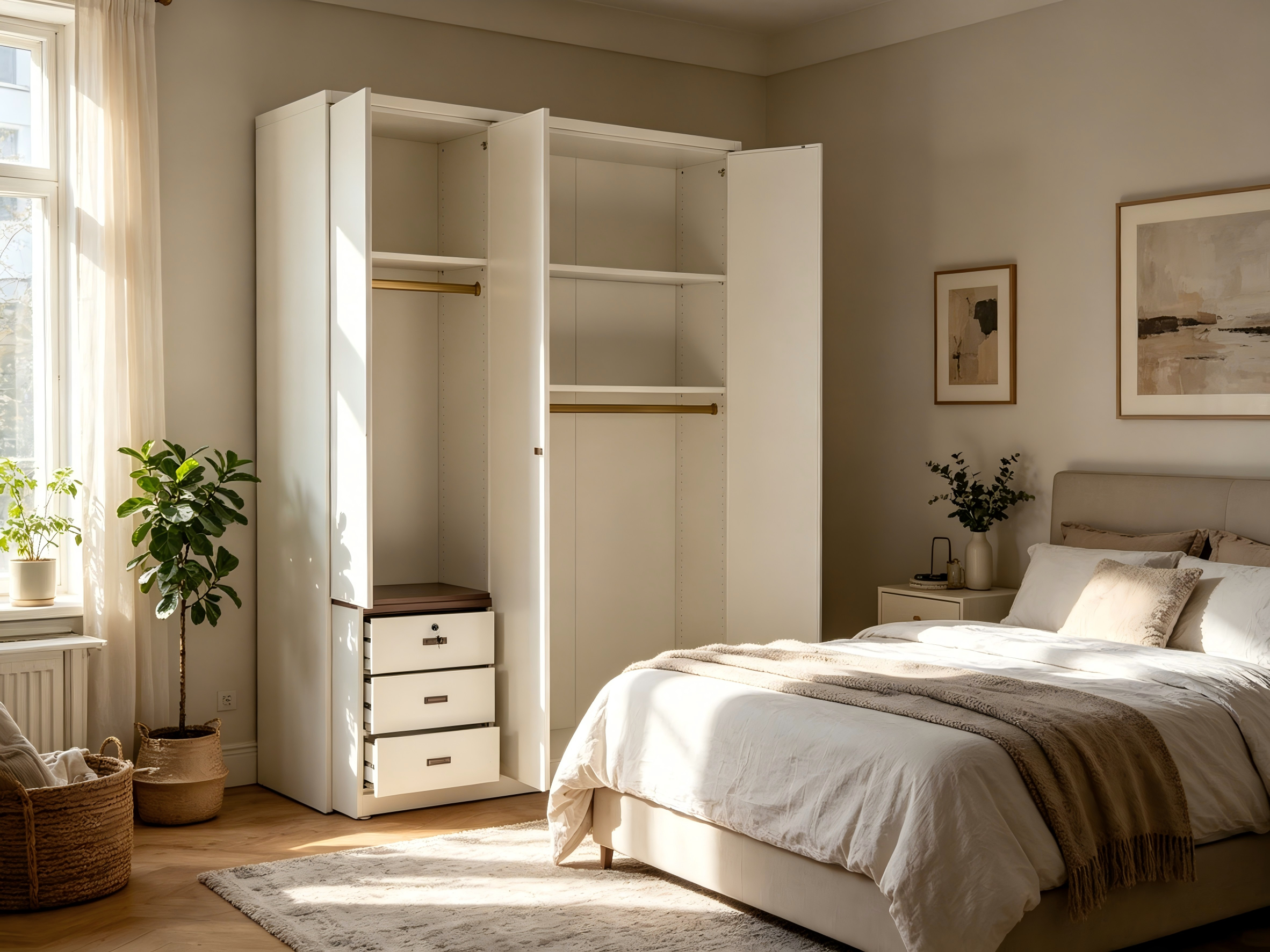 Wardrobe Modern Freestanding Steel Bedroom and Living Room Wardrobe with Clothing Storage for Home Apartment and Hotel Wardrobe