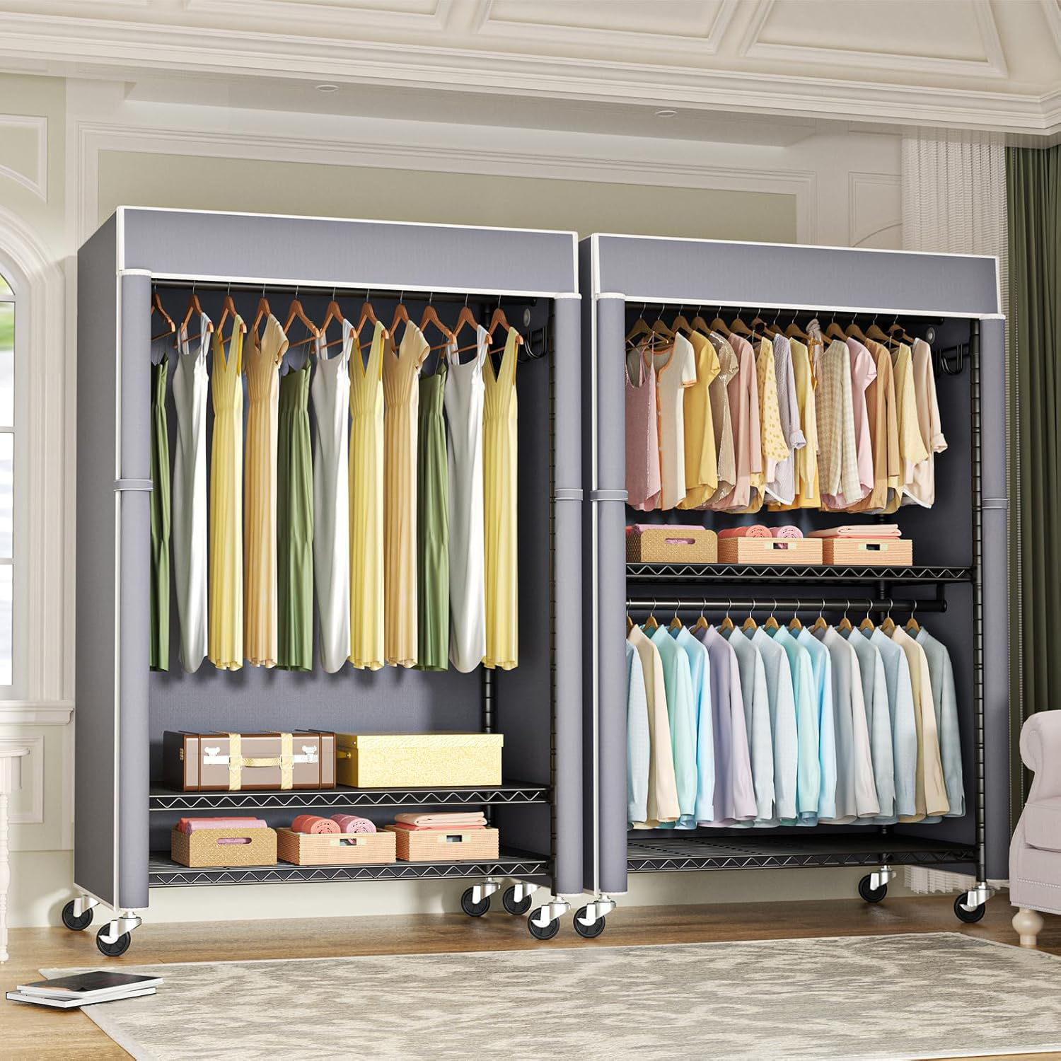 Portable Modern Steel 100% Polyester Dustproof Wardrobe Assembled Folding Multifunctional Bedroom Bathroom Living Room Clothing