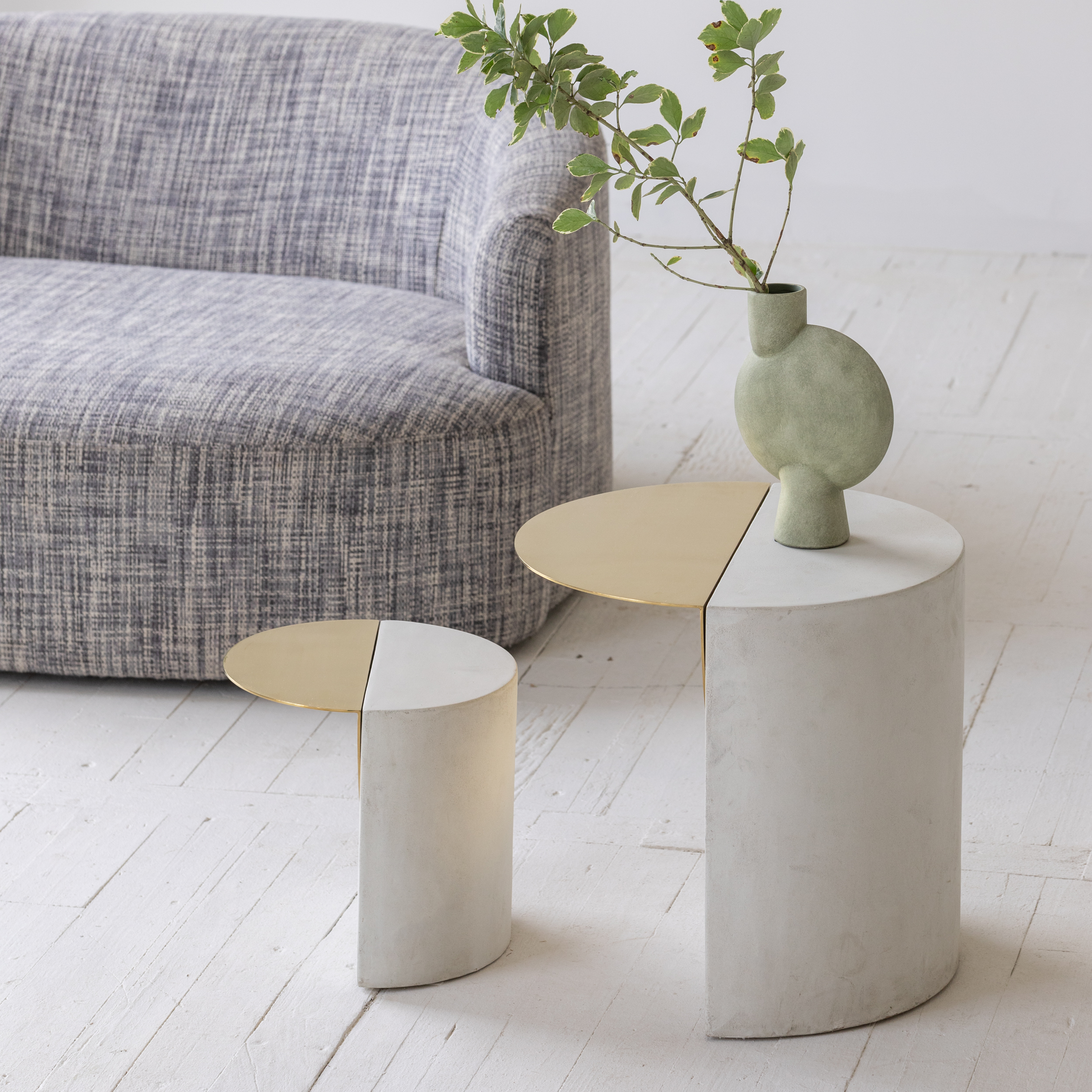 Vintage Concrete Stacking End Side Tables Nightstands Round Nesting Coffee Tables Centre Table