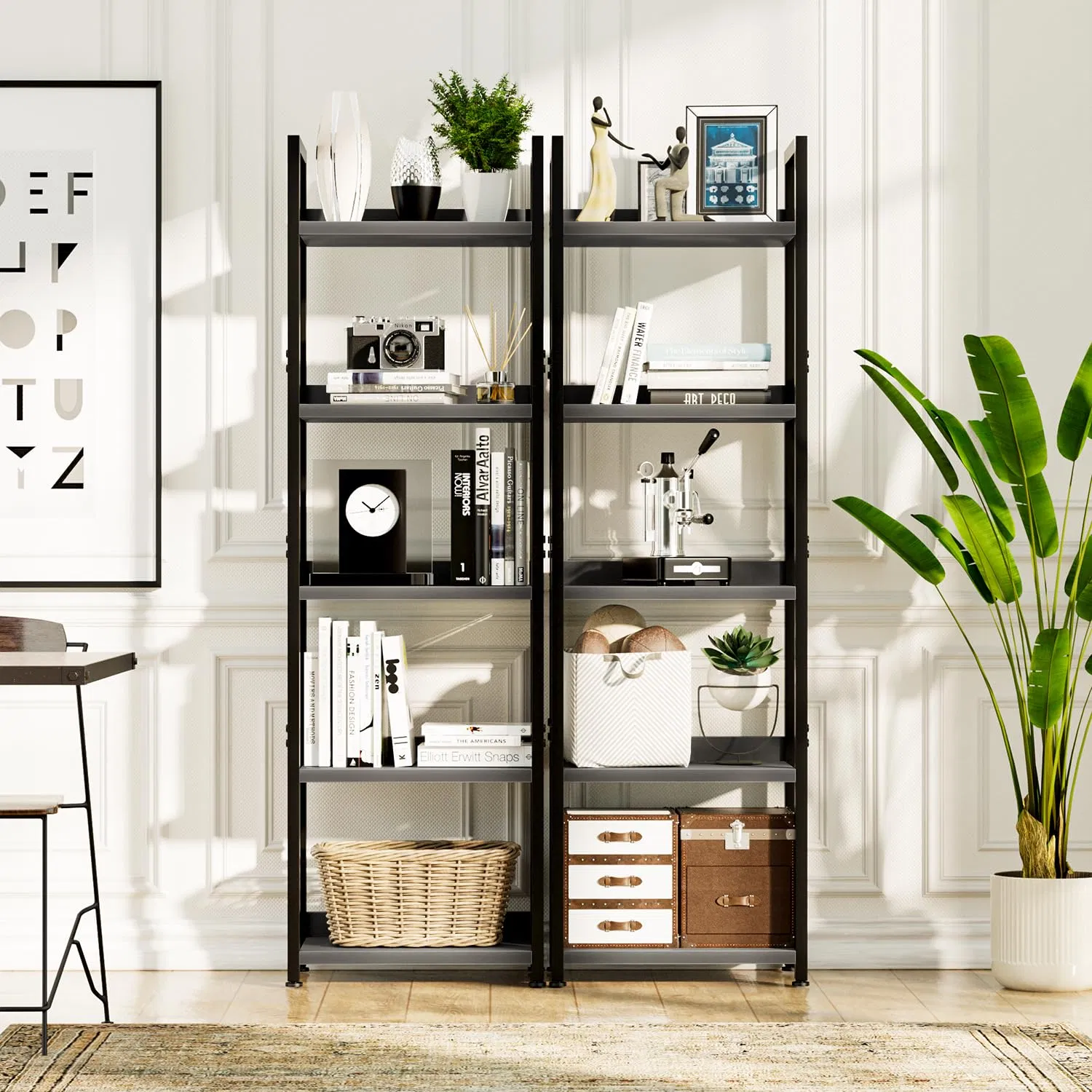 Narrow Bookshelf, 5 Tier Bookshelves, Free Standing Storage Shelving Unit